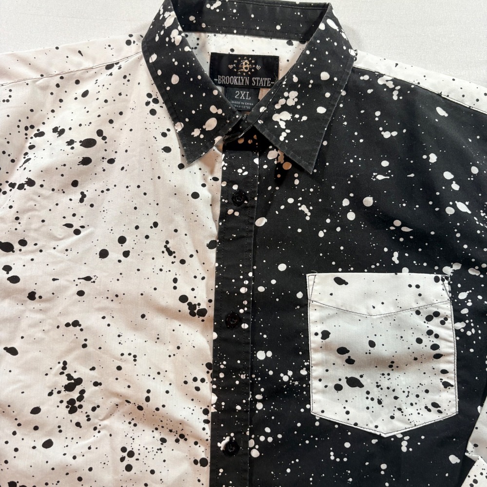 Brooklyn State Paint Splatter Shirt Mens 2XL Black White Long Sleeve Button Down